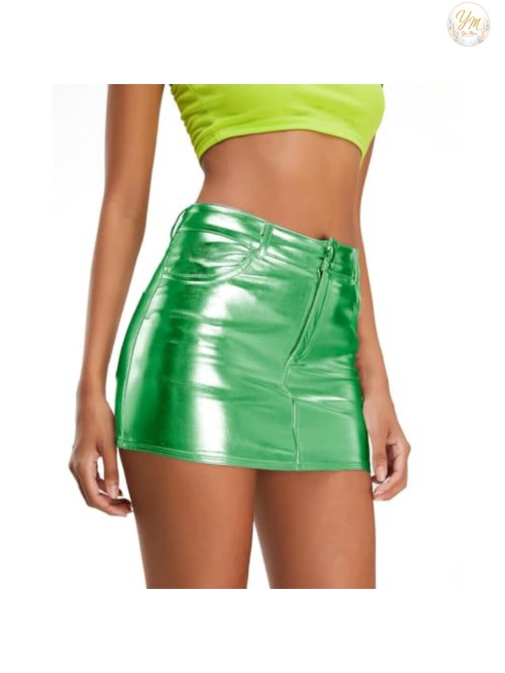 Metallic Shiny Bodycon Mini Skirt Low Waist Cargo Pocket Rave Party